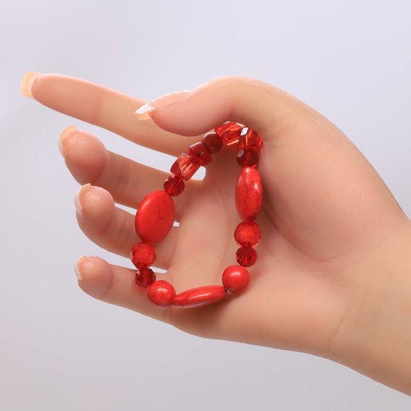 3 Piece Set Necklace Bracelet Earrings Red Howlite Crystals Red Glass Beads - Picture 6 of 10